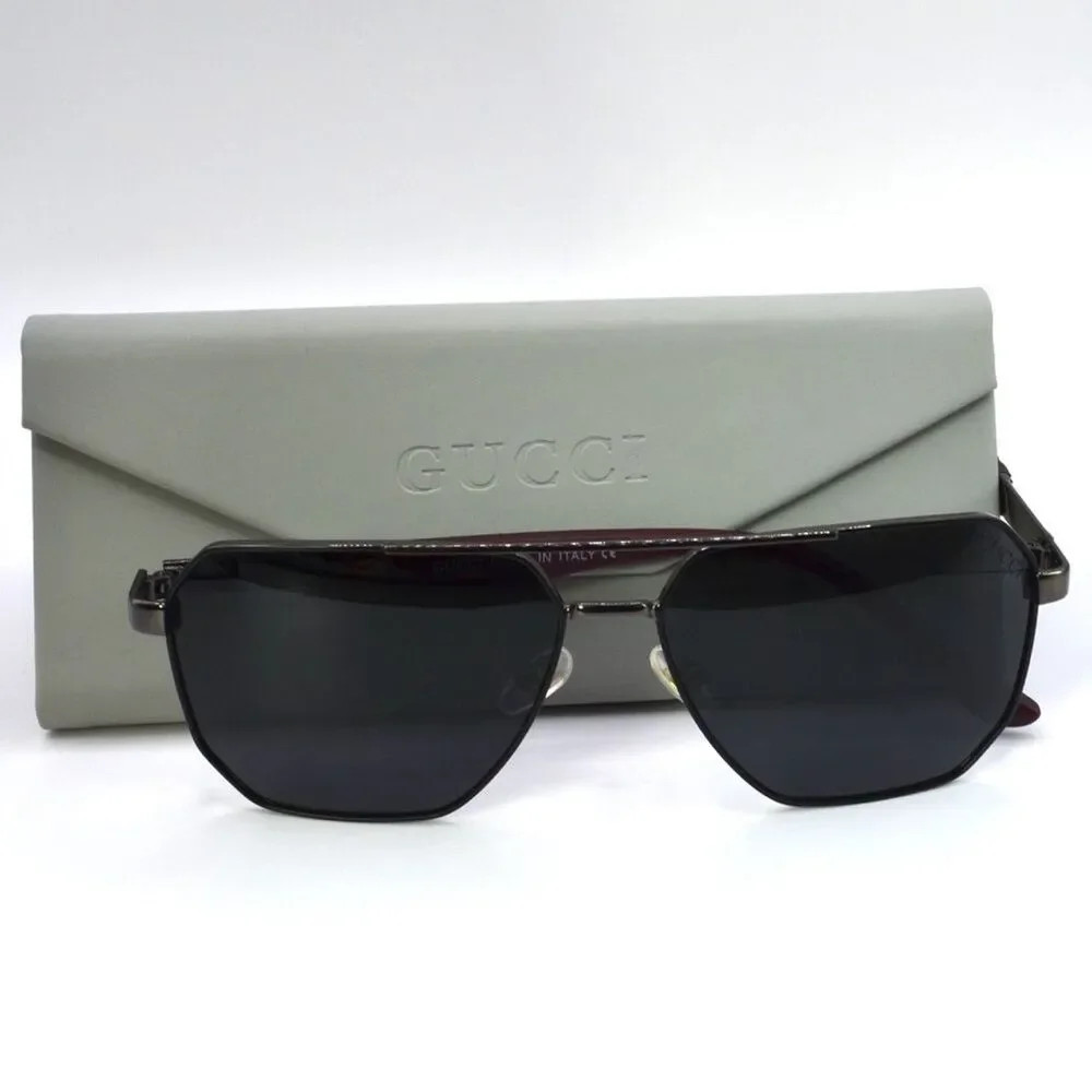 Gucci Men Aviator Sunglasses | Gunmetal/Black | Gray Lens | New | No Tags